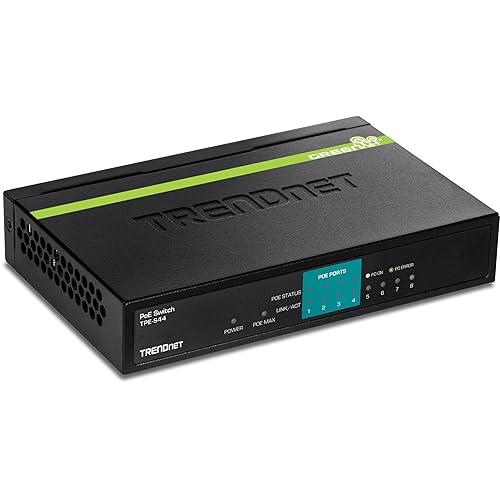TRENDnet 8-Port PoE Switch, TPE-S44, Ethernet Splitter, 30W Power Budget, 1.6 Gbps Switching Capacity, 10/100Mbps, NDAA & TAA Compliant, Lifetime
