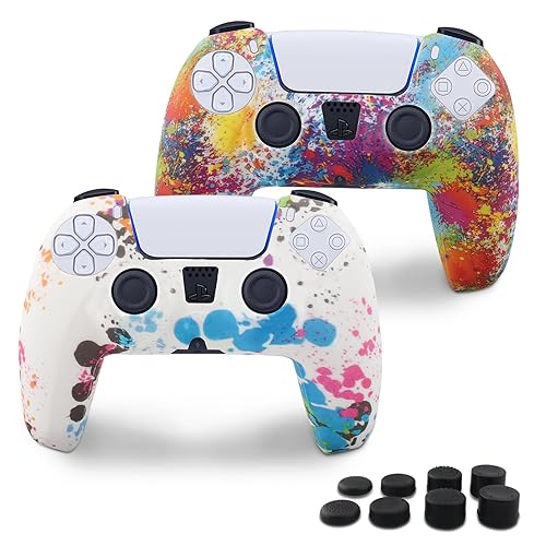 Miruchertter PS5 Silicone Controller Skin 2 Pack Anti-Slip Silicone Protector Sleeve Cover Case for PlayStation 5 with 8 Thumb Grip Caps PS5