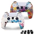 Miruchertter PS5 Silicone Controller Skin 2 Pack Anti-Slip Silicone Protector Sleeve Cover Case for PlayStation 5 with 8 Thumb Grip Caps PS5