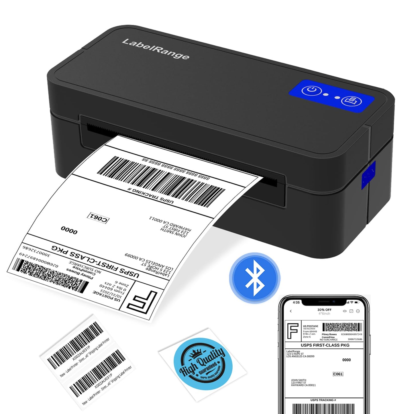 Bluetooth Thermal Label Printer for Mac, Windows, Phone, Tablet, Wireless 4x6 Shipping Label Printer for Shipping Packages, Support USPS, Ebay