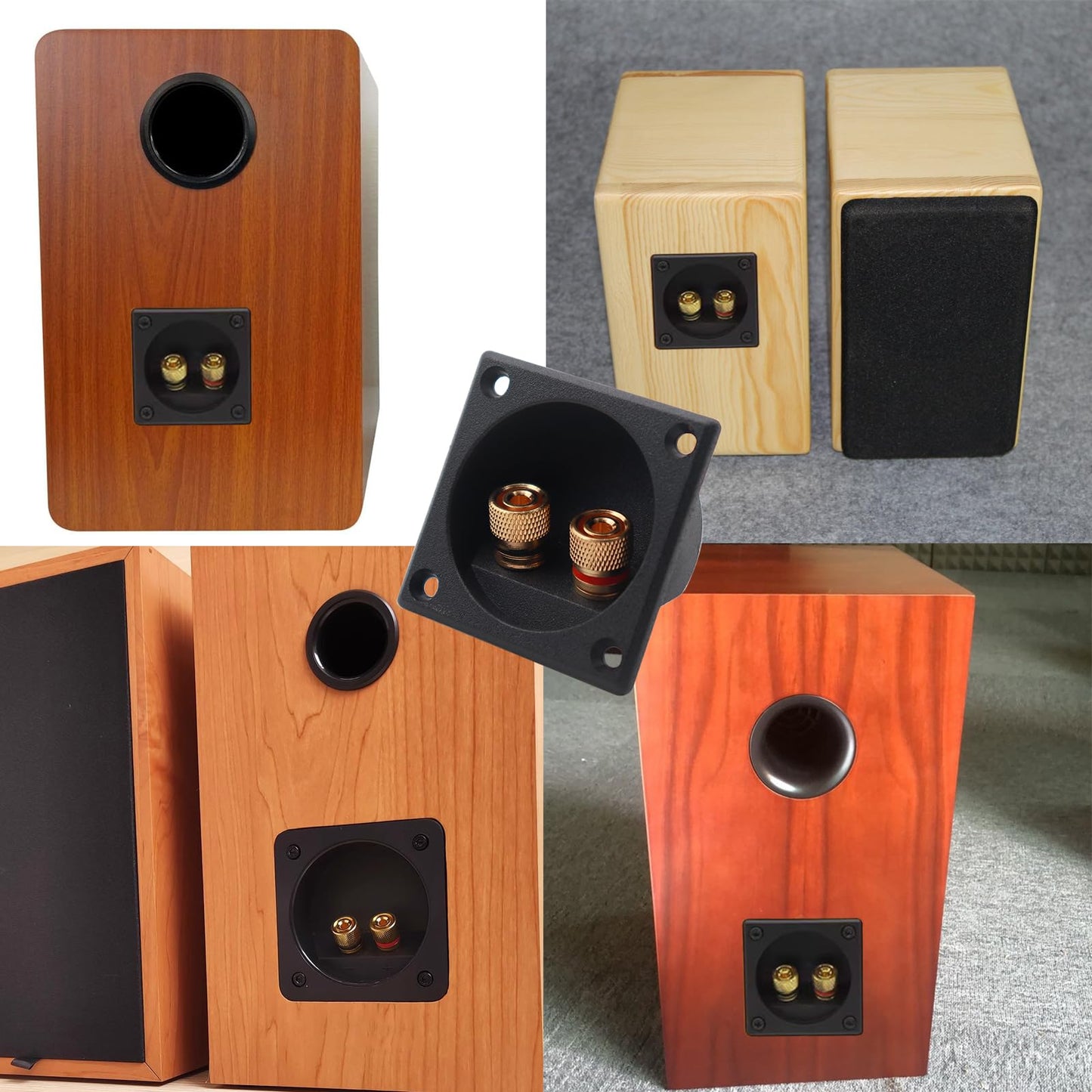 2PCS 2.2 Inch Square 2-Way Speaker Box Terminal Cup with Banana Plugs and Screw Type Binding Post Subwoofer Box Speaker Terminal Plates