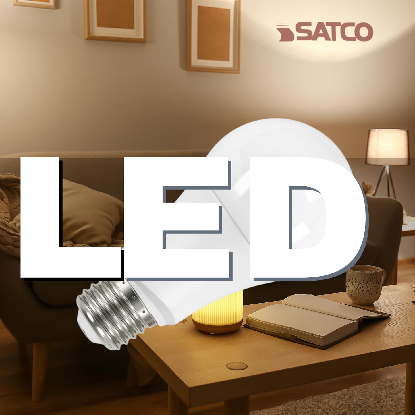 Satco S9594 9.5W A19 LED Bulb, 3000K Soft White, E26 Medium Base, 800 Lumens, Frosted Finish, 220° Beam Angle, Non-Dimmable, Enclosed Fixture Rated