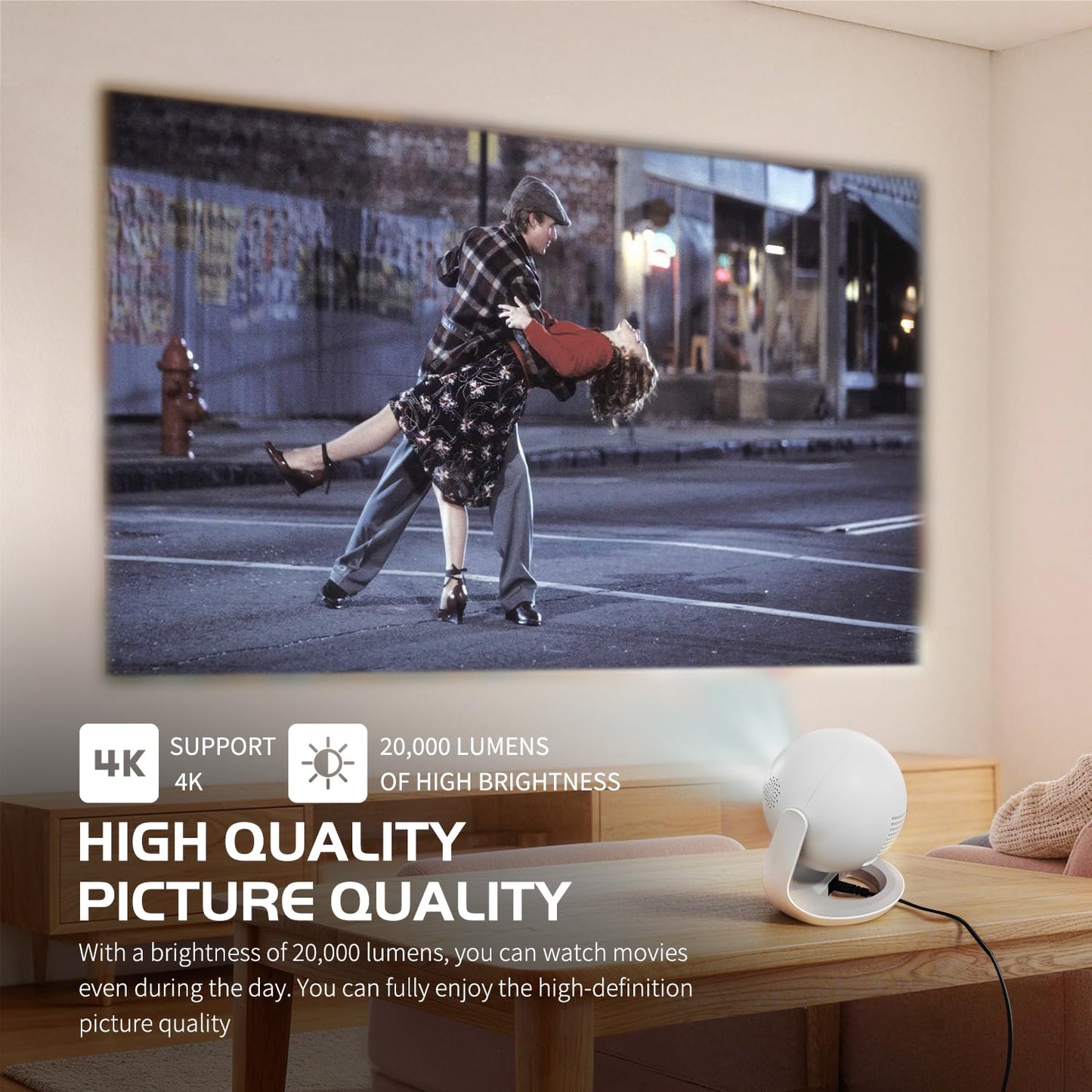 ?2026 Upgrade Version?Smart Portable Projector with WiFi 6 & Android TV, Spherical Movie Projector for Ceiling, 270° Rotating Gimbal Design, Bluetooth