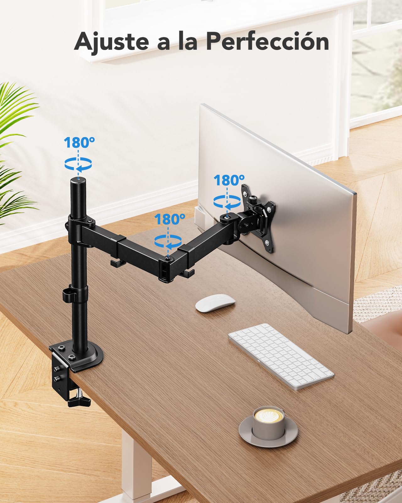 HUANUO Single Monitor Mount, Monitor Arm for 13”-32” Monitors up to 17.6 lbs, Adjustable Stand with 16” Max Height, Desk Mount with C-Clamp