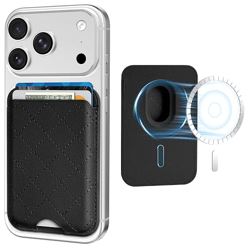 Dadanism Compatible with Magsafe Wallet Magnetic 3-Card Holder, Magnetic Wallet for iPhone, RFID Blocking, Diamond Quilting Leather, Slim for iPhone