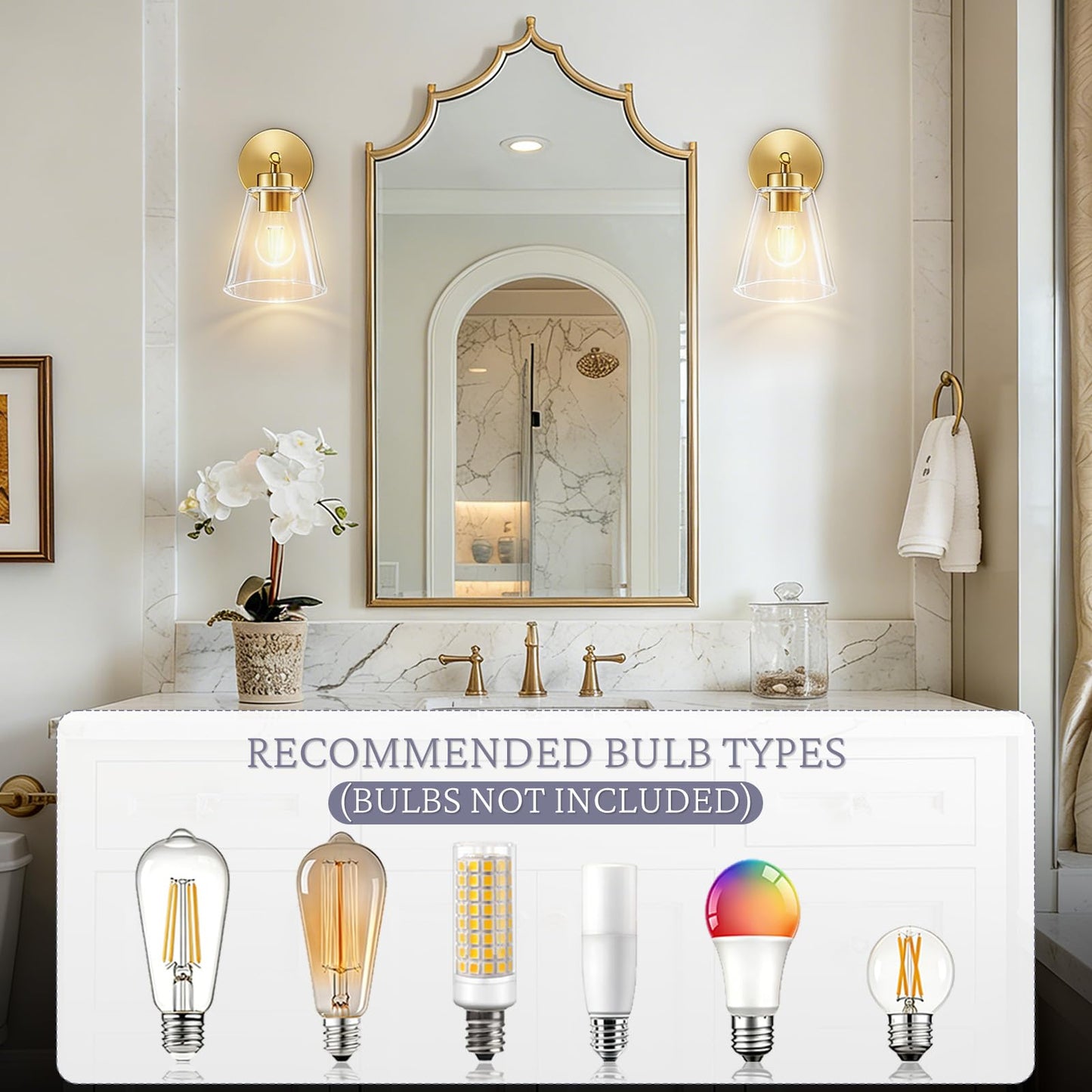 Hamilyeah Gold Wall Sconces Set of 2, Bathroom Sconce Lighting Fixtures, Modern Industrial Sconces Wall Lighting Indoor, Brass Wall Lamps for Bedroom