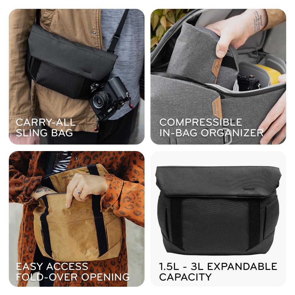 Peak Design Field Pouch V2, Eclipse, 2-in-1 Organizer and Sling Bag, Adjustable Shoulder Strap and Integrated Belt Loops, Weatherproof Nylon Canvas