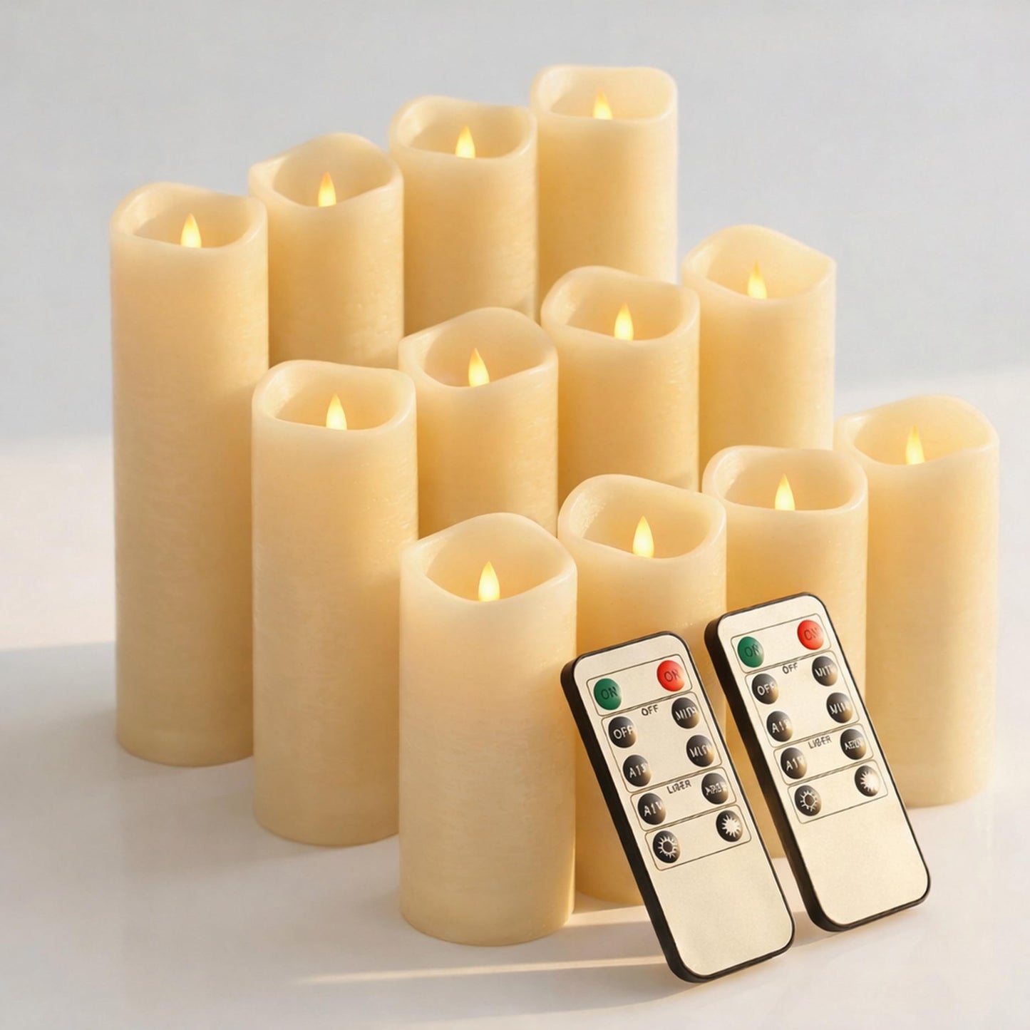 Waterproof Flameless Candles, 12 PC Battery Operated LED Pillar Candles with 2 Remote Controls & Timer, Flickering Indoor Outdoor Candles for Wedding