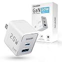Sharp USB C Charger - 20W, Dual Port (USB A+C) Compact Foldable GaN Fast Charge for iPhone 15/15 Pro/15 Pro Max/14/13/12, Pad Pro/AirPods and More