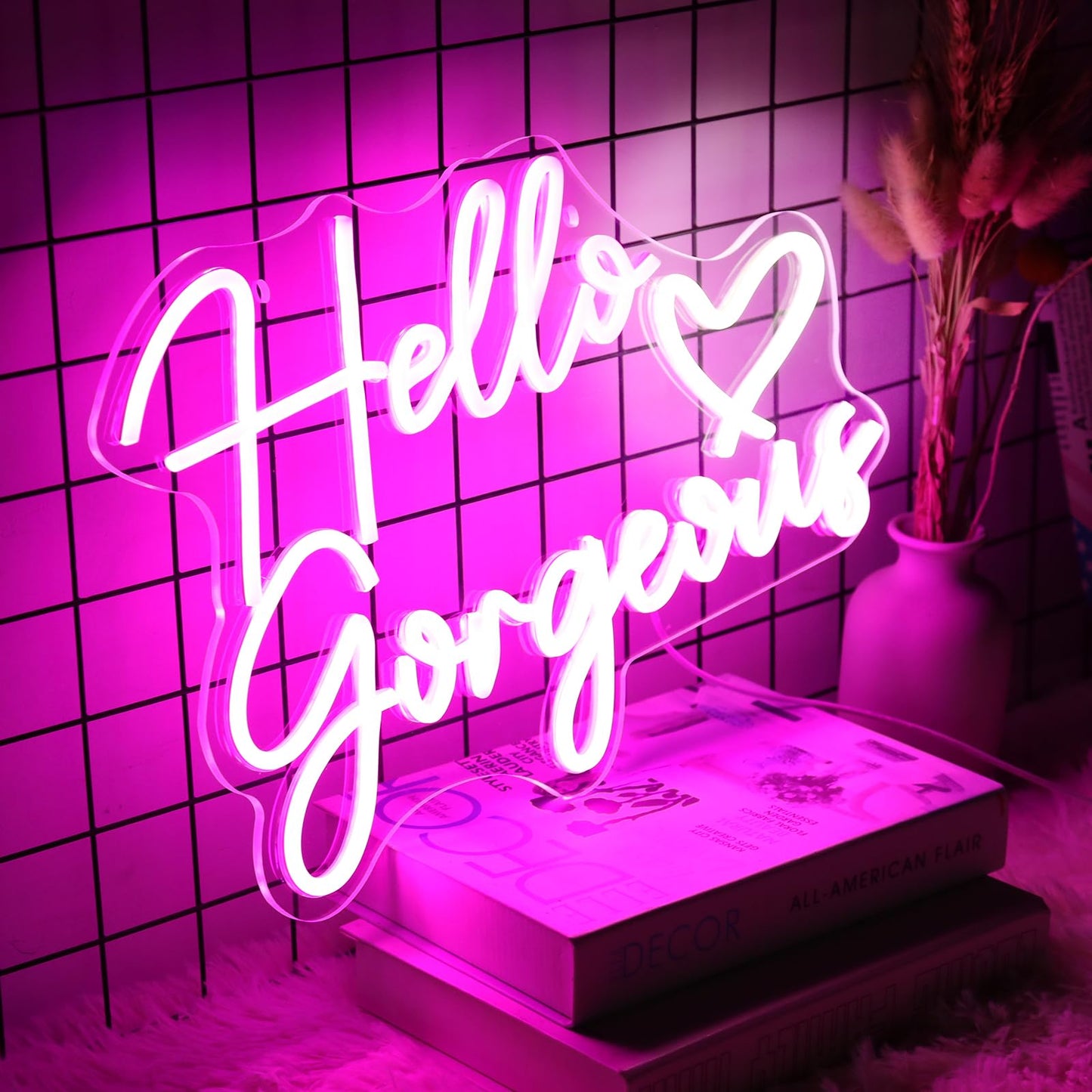 Neonwall Hello Gorgeous Neon Sign for Wedding, Led Neon Light Sign for Bedroom Room Decor Birthday Party USB Operated Game Center Neon Light for Art