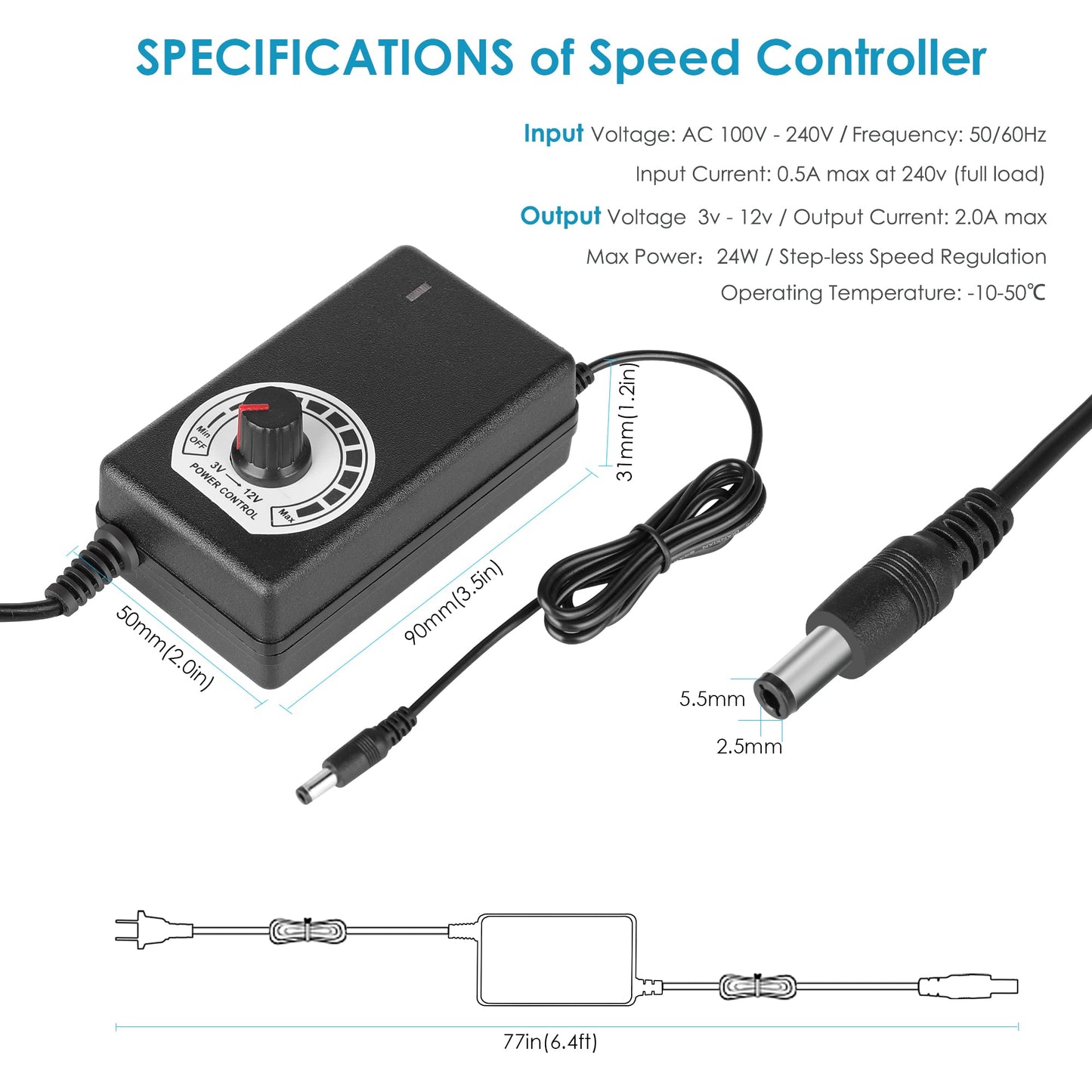 Qirssyn 120mm AC Powered Fan with Vriable Speed Controller, AC 110V to 220V Vriable Speed Fan for Receiver Amplifier DVR PlayStation Component Cooling