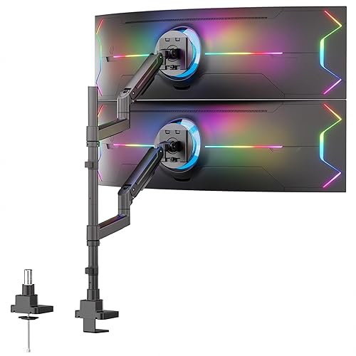 Mount-It! Dual Ultrawide Monitor Desk Mount for 17-49” Screens, Height-Adjustable Stacking Arms with Pole, Heavy Duty Gas Spring, Full Motion, VESA