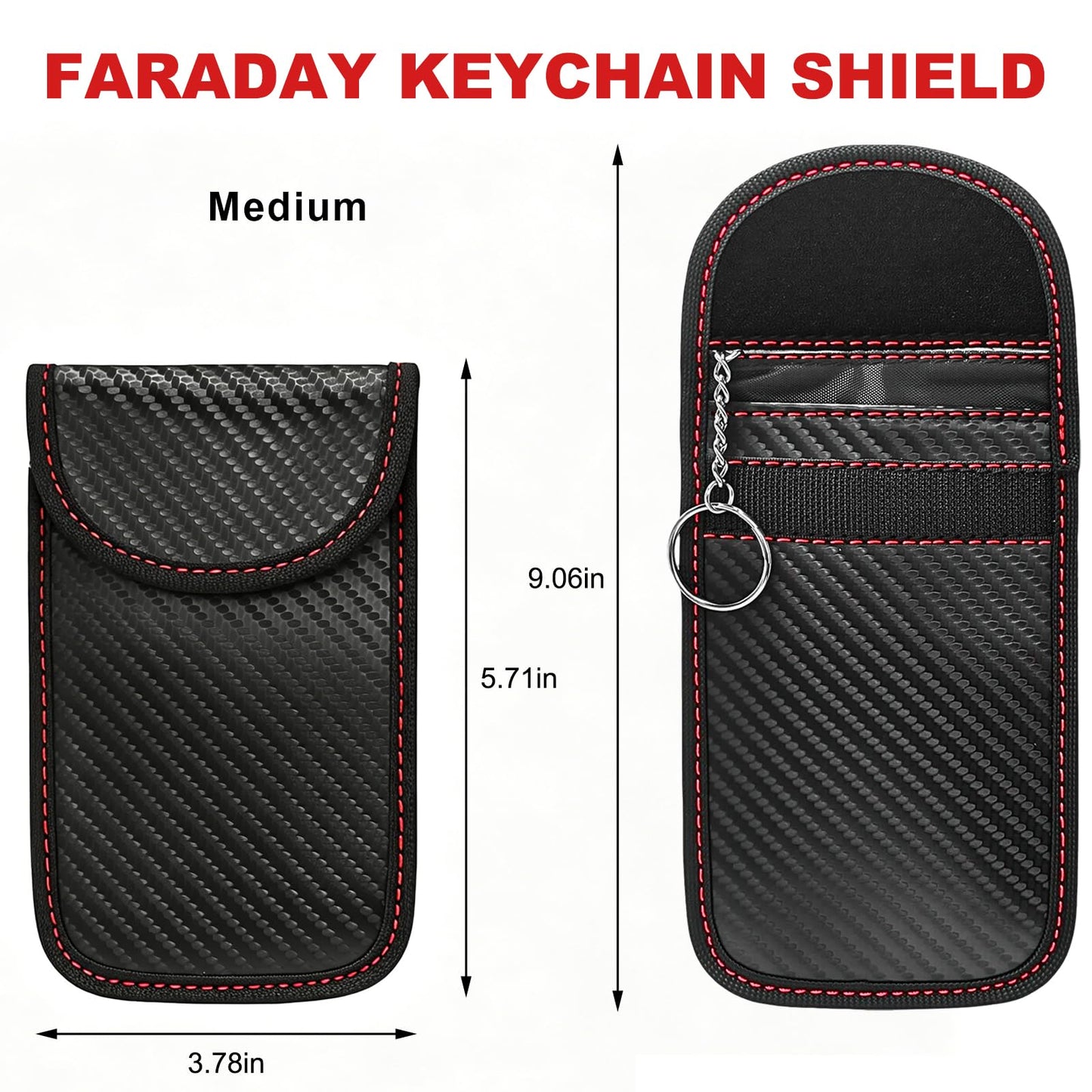 Xiqaler 2 PCS Faraday Key Fob Protector, Anti-Theft Smart Key Fob Protective Bag with Metal Hook, Carbon Fiber Signal Blocking Pouch Keychain