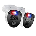 Swann Security outdoor 1080p Full HD Flashing Lights Bullet Analogue CCTV Camera - 2 Pack, White, Motion Only