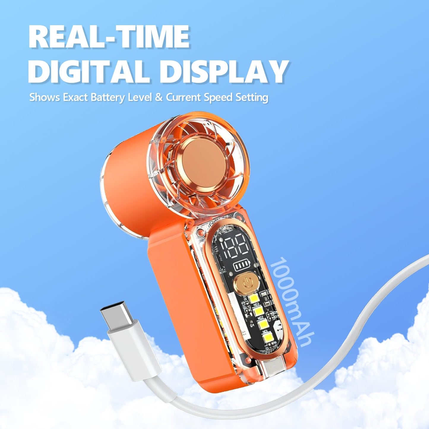 HUIQIHK Portable Mini Handheld Fan, 100 Speed Adjustable Pocket Fan with Digital Display, USB-C Rechargeable Personal Fan, Long Battery Life, Small