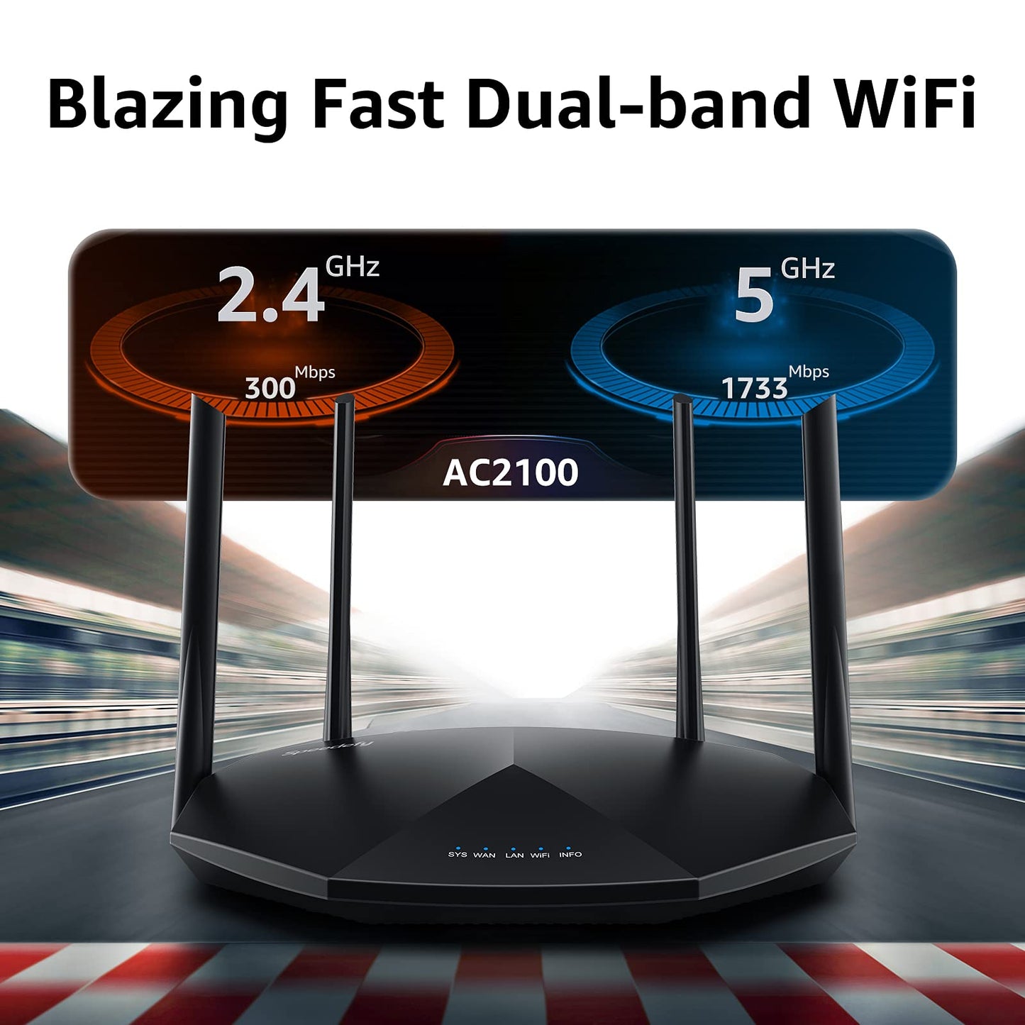 Speedefy High Speed Pro WiFi Router - Dual Band AC2100 Wireless Router for Streaming & Gaming, Up to 35 Devices, 2000 sq.ft Coverage, 4X4 MU-MIMO, USB