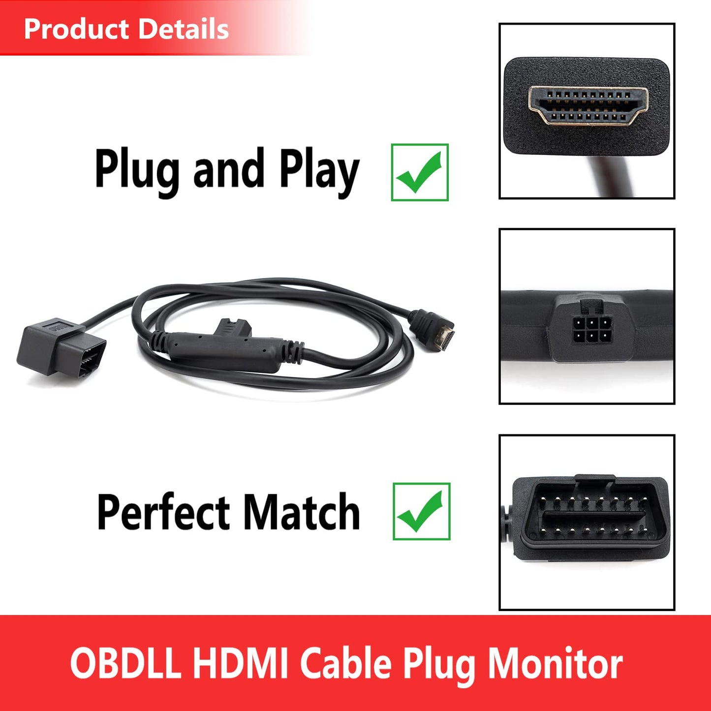 GEATaaT OBDII to HDMI Monitor Cable Plug for Edge CS2 CTS2 CTS3 Plug Monitor Replace#H00008000