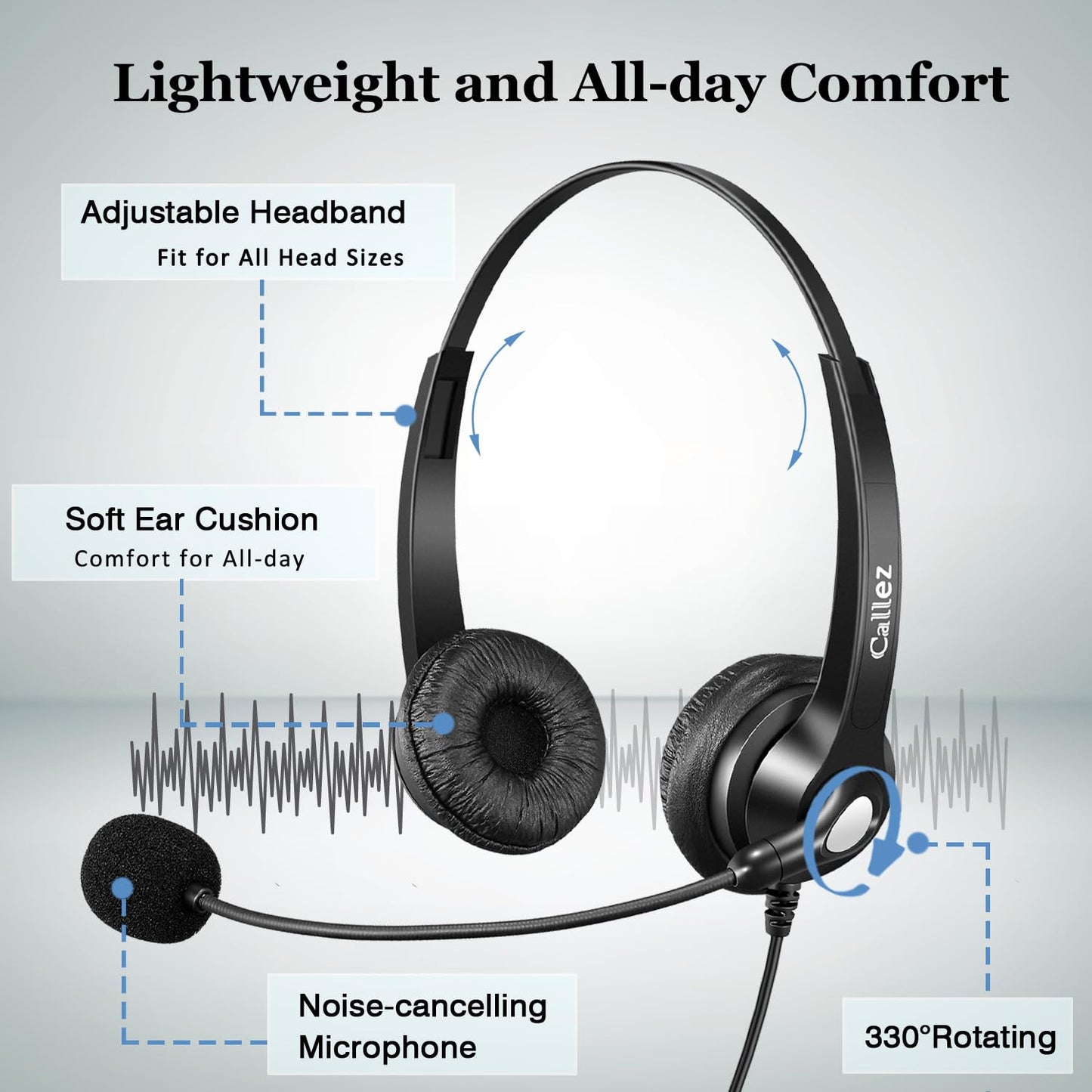 Callez Phone Headset for Cisco with Noise Cancelling Mic & Mute Switch, Dual RJ9 Corded Telephone Headsets Compatible with Cisco IP Phones 6941 6851
