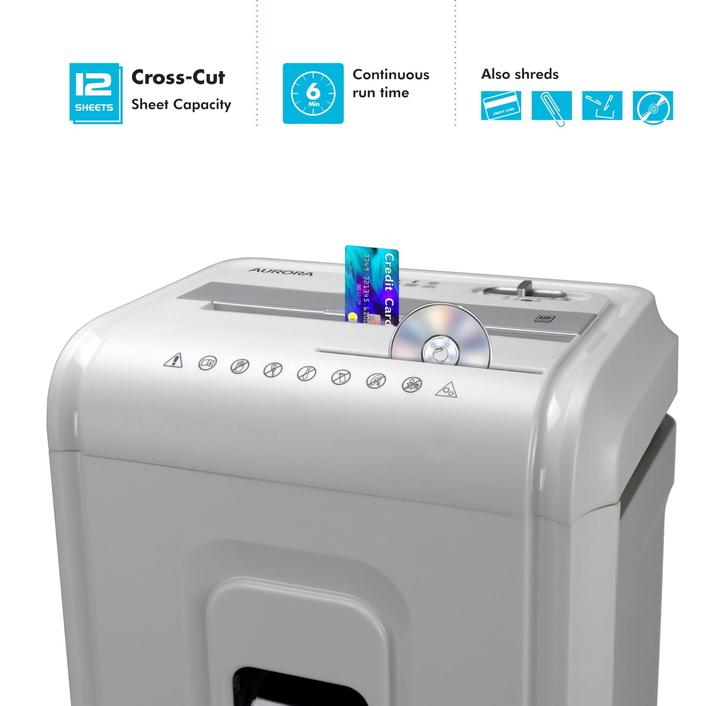 Aurora Anti-Jam 12-Sheet Cross-Cut Paper/CD and Credit Card Shredder with 4 Gallon Pullout Basket/Security Level P-4