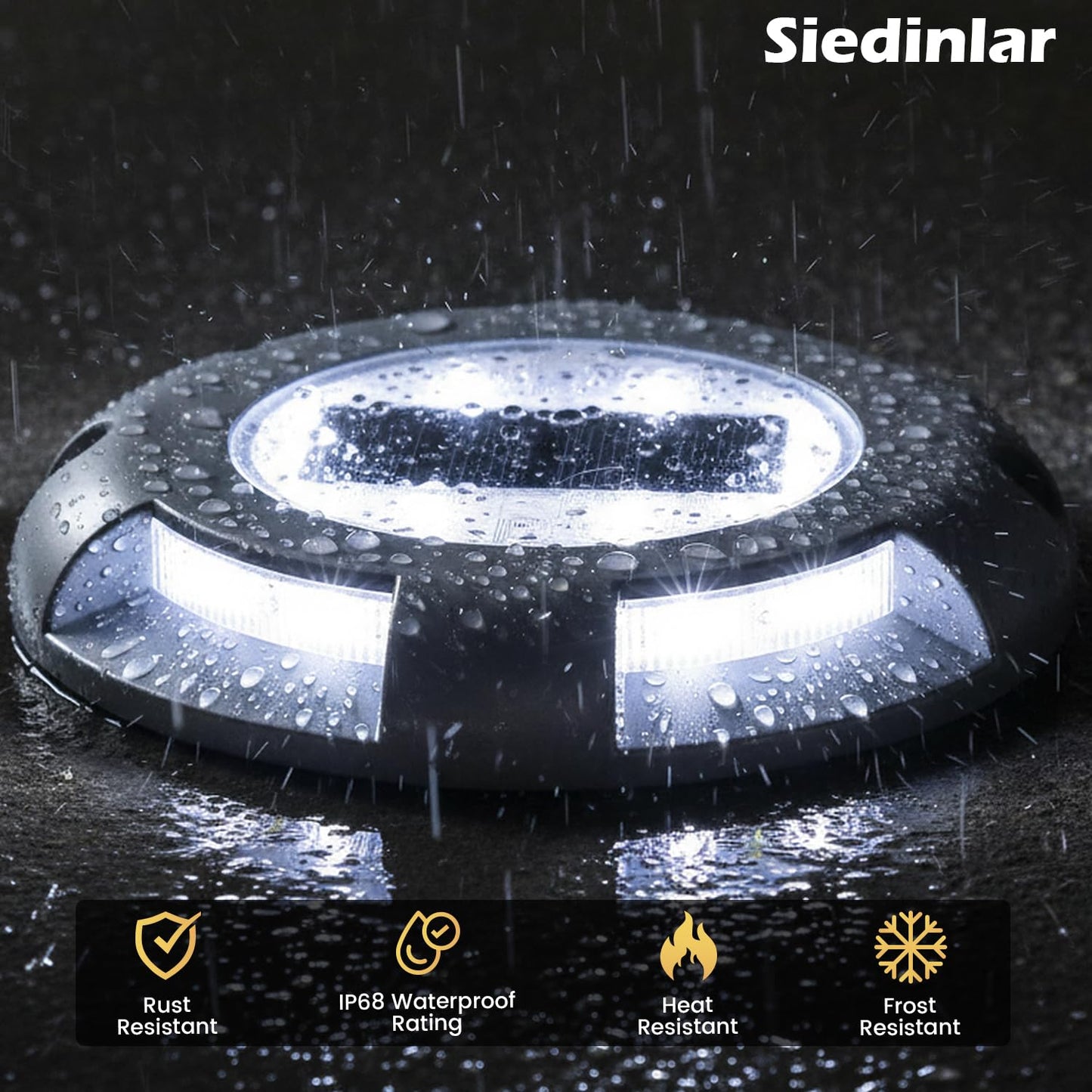 SIEDiNLAR Solar Deck Lights Driveway Dock LED Light Solar Powered Outdoor Waterproof Road Markers for Step Sidewalk Stair Garden Ground Pathway Yard 4