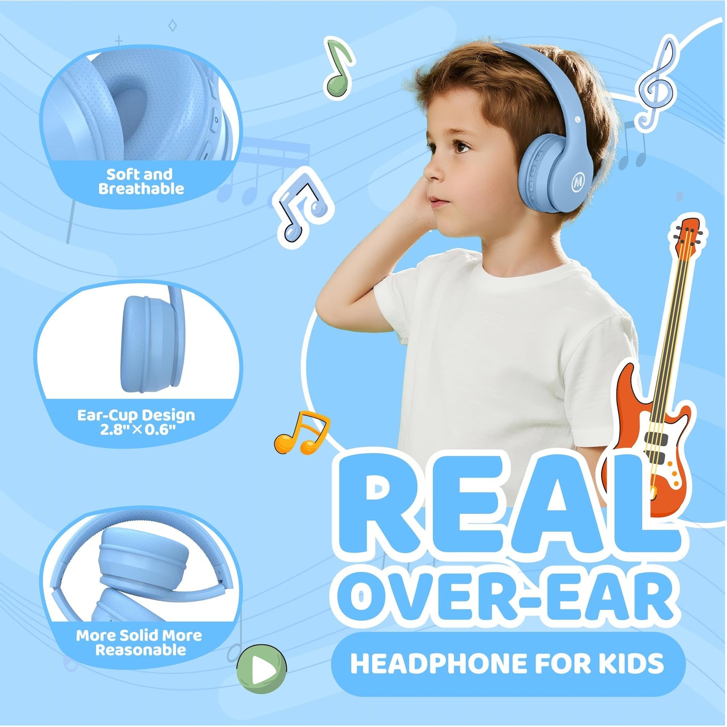 Mokata Headphones Kids Bluetooth 5.4 Wireless Play Time 68H Safe Volume Limit 85/94dB Over-Ear Foldable Headset,Fast Charging,with Aux Cord Built-in…