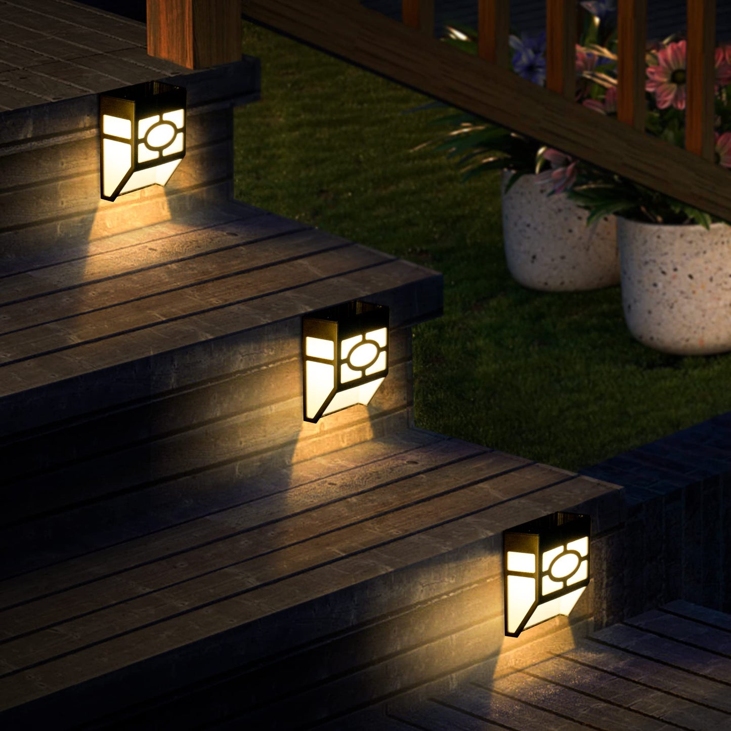 Solpex Solar Deck Lights,Solar Fence Lights, 2 Modes Christmas Decoration Lights,Unique Pattern, Waterproof Automatic Outside, Deck, Patio, Stairs