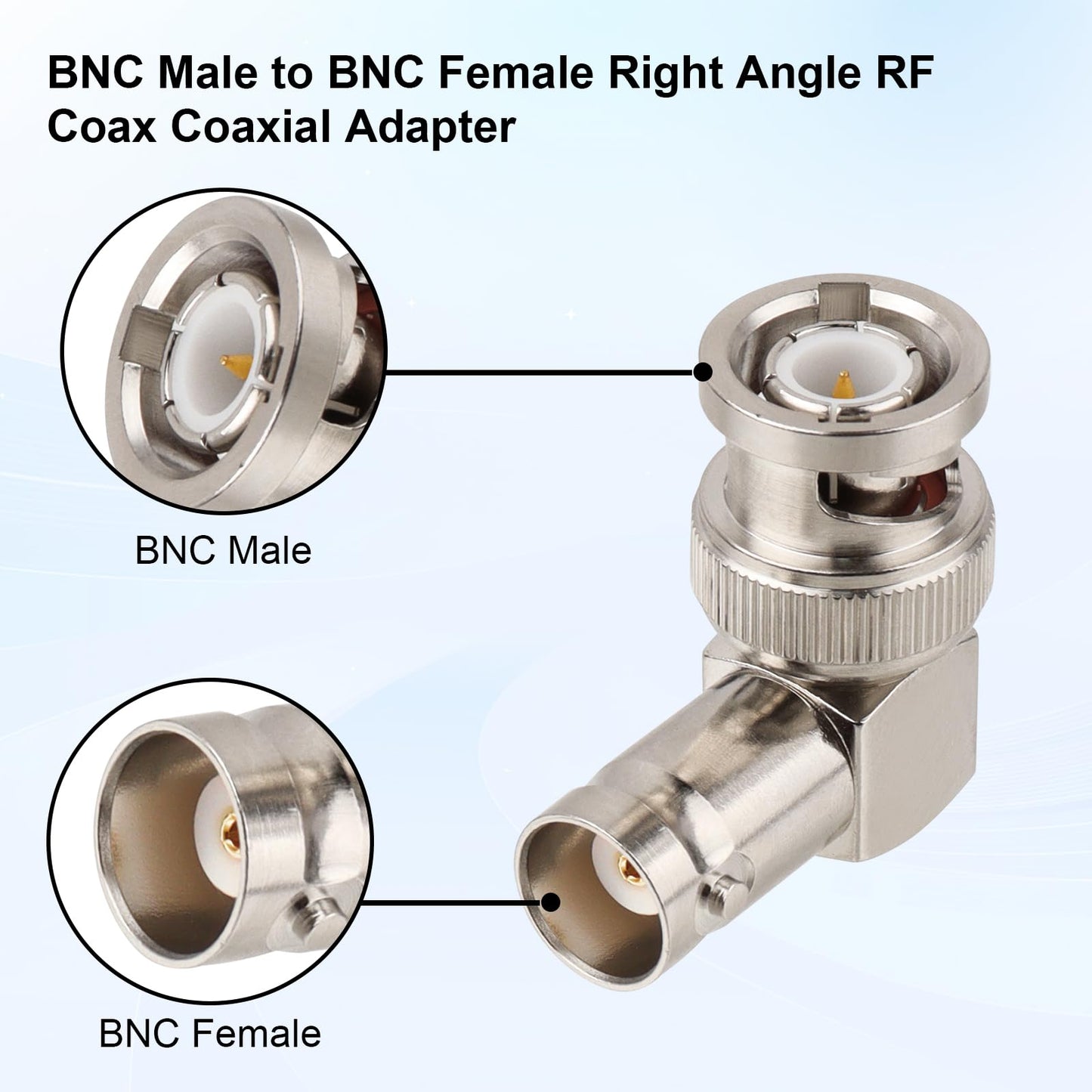 XRDS-RF BNC Male to Female Right Angle Adapter - 90 Degree Coaxial Cable Connector for CCTV, Video, and Audio Applications (2 Pack)