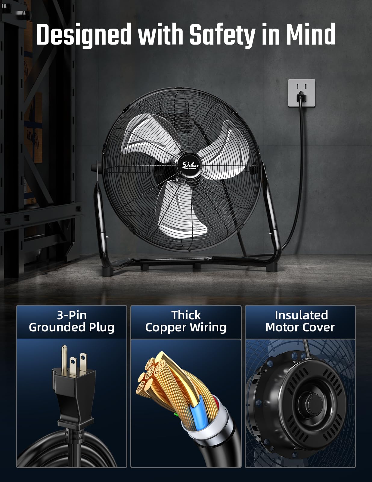 12 Inch 3-Speed High Velocity Heavy Duty Metal Industrial Floor Fans Oscillating Quiet for Home, Commercial, Residential, and Greenhouse Use