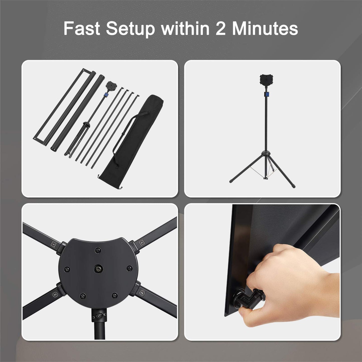 Portable Projector Screen with Stand, Outdoor Movie Screen, 80 Inch 16:9, Light-Weight, Mobile and Compact, Easy Setup and Carrying, Projection Screen