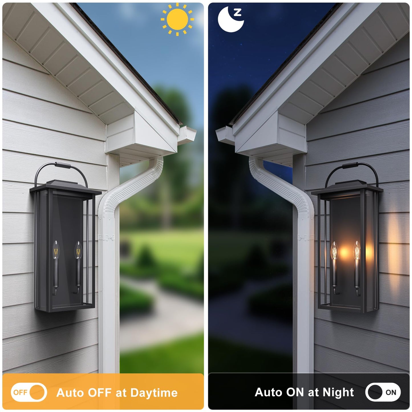 Lawyettle Large Size Dusk to Dawn Outdoor Wall Light, 24 Inch Exterior Wall Sconce 2-Light, Modern Matte Black Outdoor Wall Lantern, Waterproof