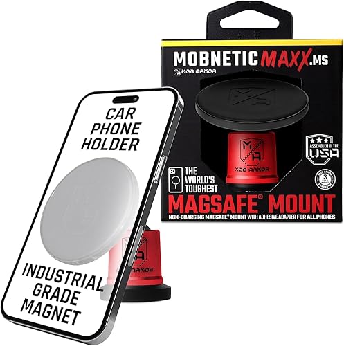 Mob Armor MobNetic Maxx MS - MagSafe Compatible Car Phone Mount w/ 90º Tilt, 360º Rotation & Durable Aluminum Build, Magnetic Holder for iPhone