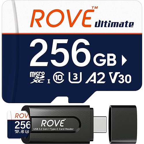 ROVE Ultimate Micro SD Card microSDXC 256GB Memory Card with USB 3.2 Type C Card Reader 170MB/s C10, U3, V30, 4K, A2 for Dash Cam, Android Smart