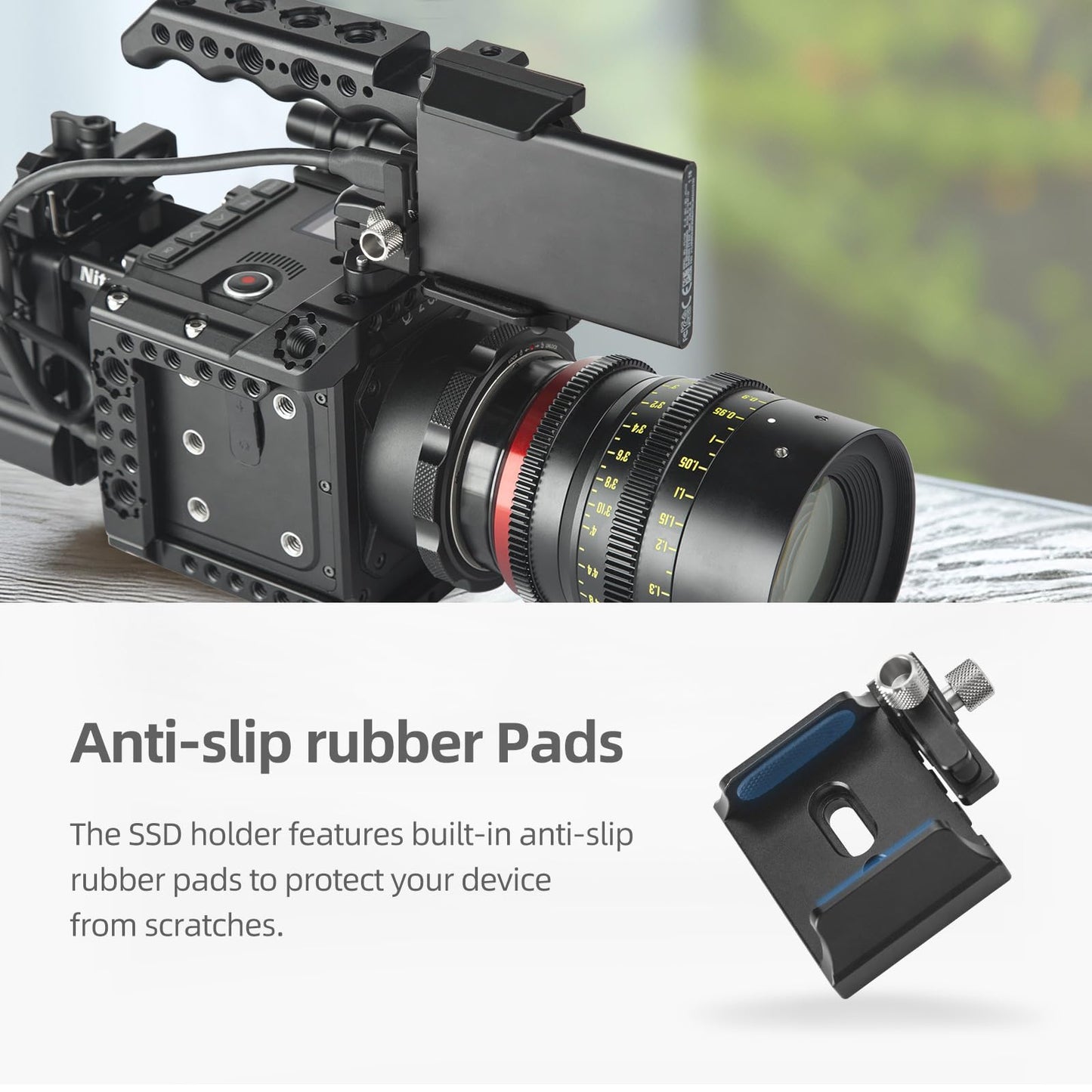 Nitze Universal SSD Mount for Samsung T5 / T7 / T7 Shield / T9 and SanDisk, with USB-C Cable Clamp, Compatible with 45 to 60mm Wide SSDs - N42C