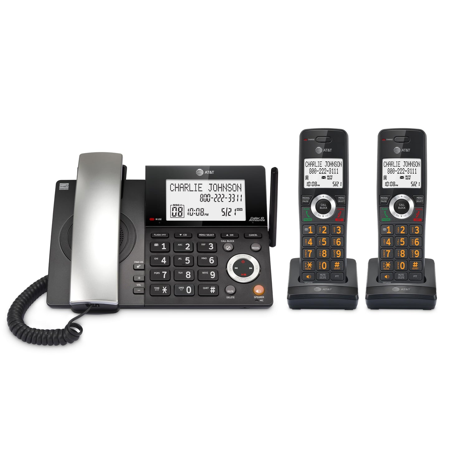 AT&T DECT 6.0 Corded/Cordless Home Phone with 2-Handset and Answering Machine, Smart Call Blocker, Caller ID, Large Backlit Display, Big Button