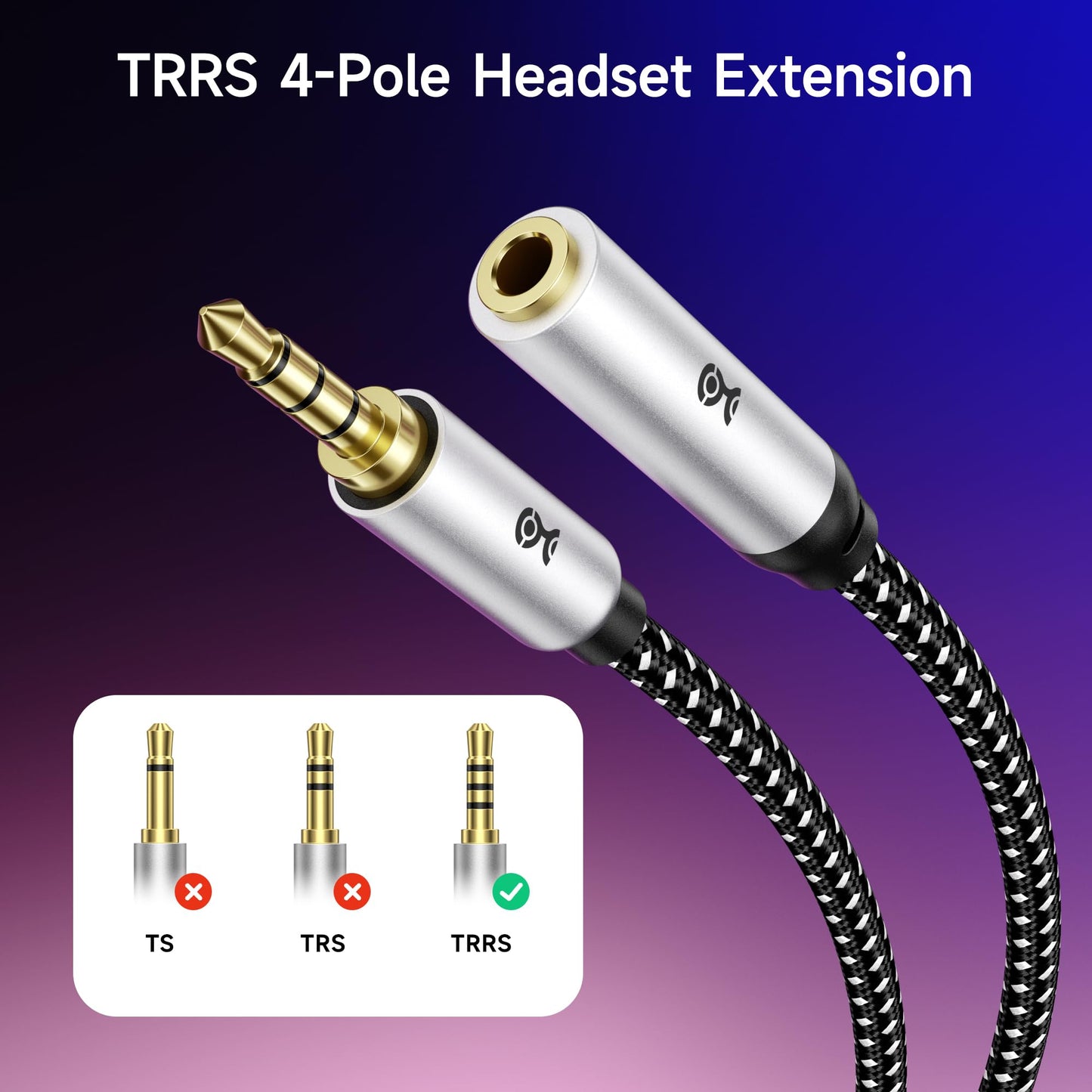 Cable Matters 2-Pack Headset Extension Cable - 6ft, TRRS with Mic Support, 3.5mm Extension Cable, Gaming Headset Extended Cord, Black