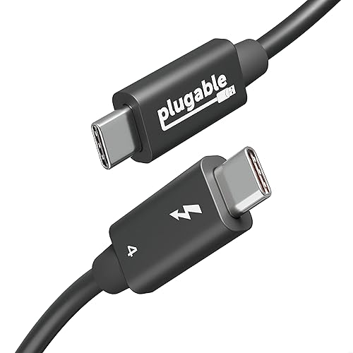 Plugable Thunderbolt 4 Cable 240W EPR Charging, 1M (3.3ft), Thunderbolt Certified, 40Gbps Data, Dual 4K or 1x 8K Display, Compatible with USB4
