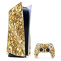 MightySkins Glossy Glitter Gaming Skin for PS5 / PlayStation 5 Bundle - Gold Chips | Durable High-Gloss Glitter Finish | Easy to Apply and Change