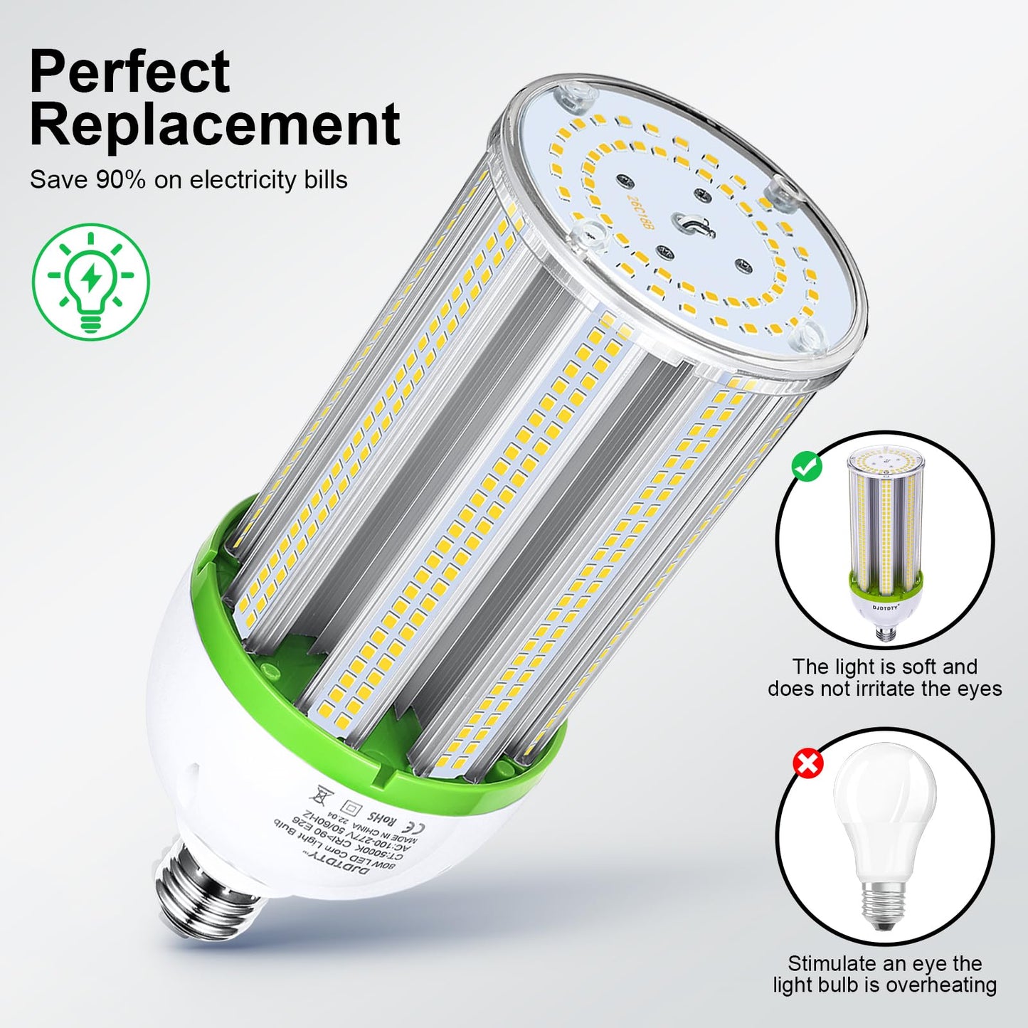 DJDTDTY Amazon High Brightness 100W LED Corn Light Bulb, E26 E39 Base LED Corn Lamp, 15000 Lumen 5000K Daylight 100V~277V Corn Cob Light Bulb