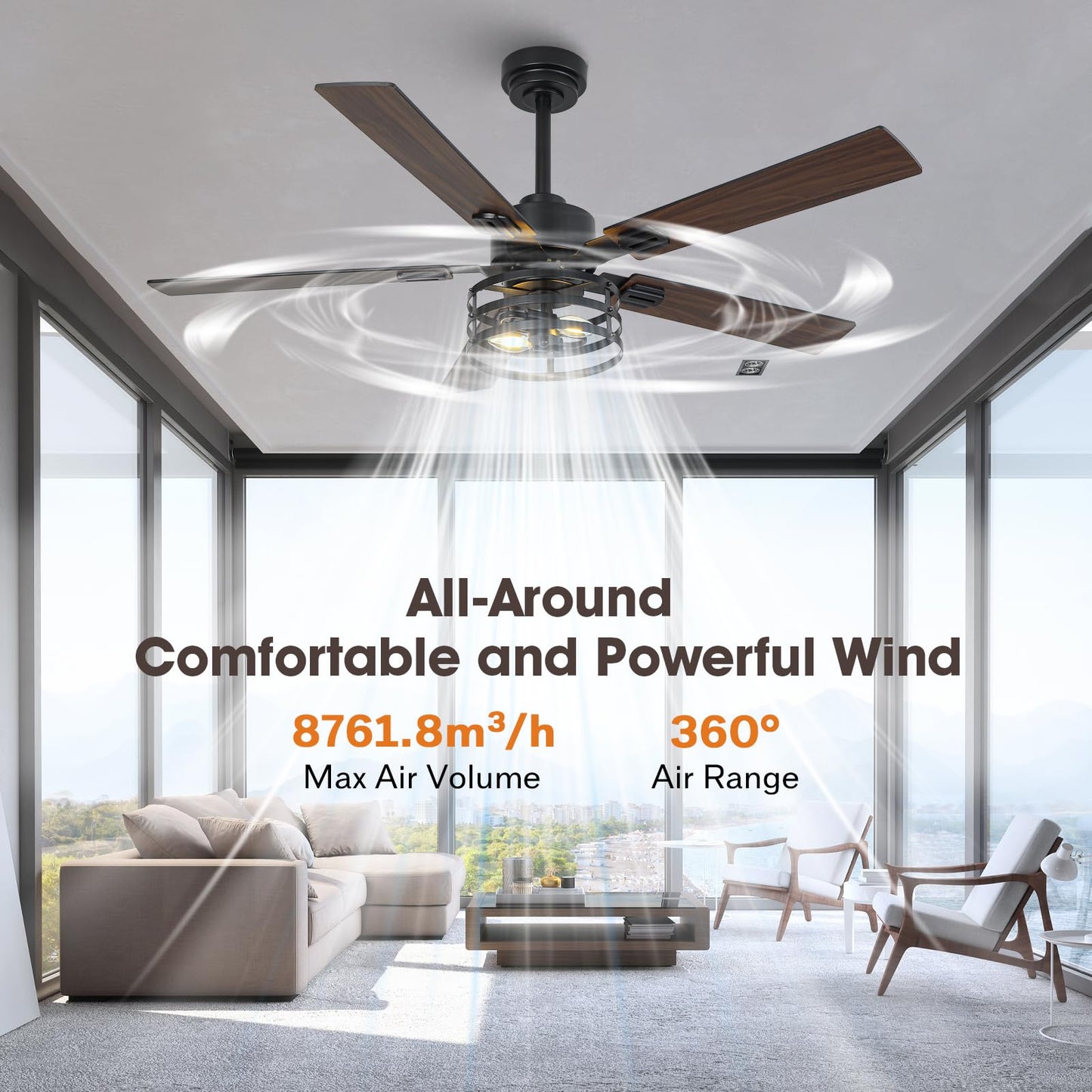 Vaczon 52" Farmhouse Ceiling Fan with Light, 6-Speed DC Motor