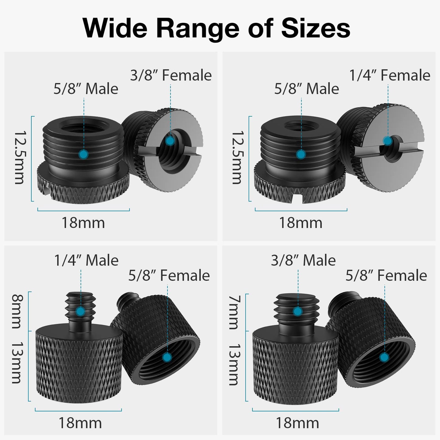 InnoGear 8 Pieces Mic Stand Adapter, 5/8 Female to 3/8 Male 3/8 Female to 5/8 Male 5/8 Female to 1/4 Male 1/4 Female to 5/8 Male Screw Thread Adapter