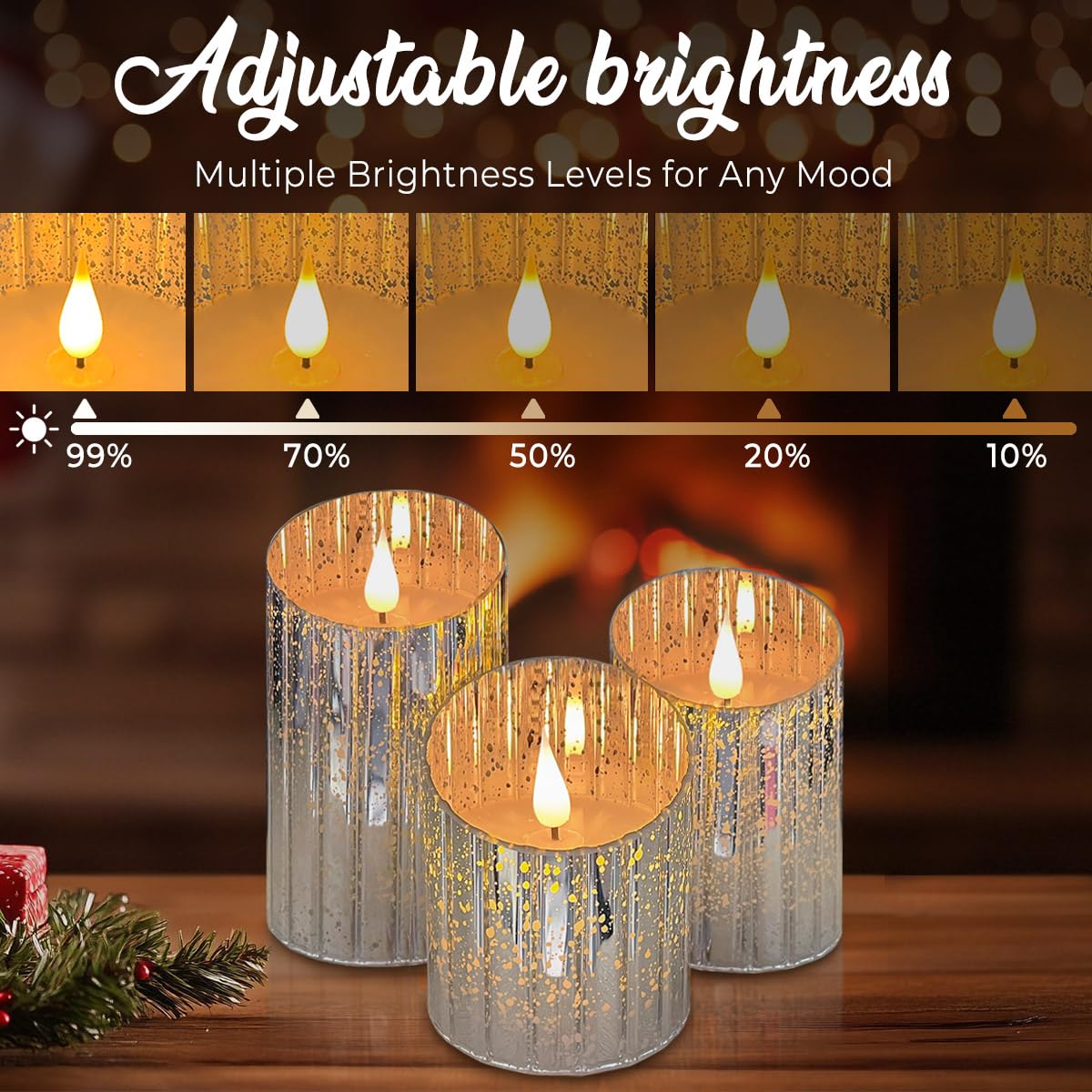 LEDHOLYT Rechargeable Flameless Candle, Flickering LED Pillar Glass Fake Candle with Remote and Timer, Built-in Battery Real Wax Electronic Candle