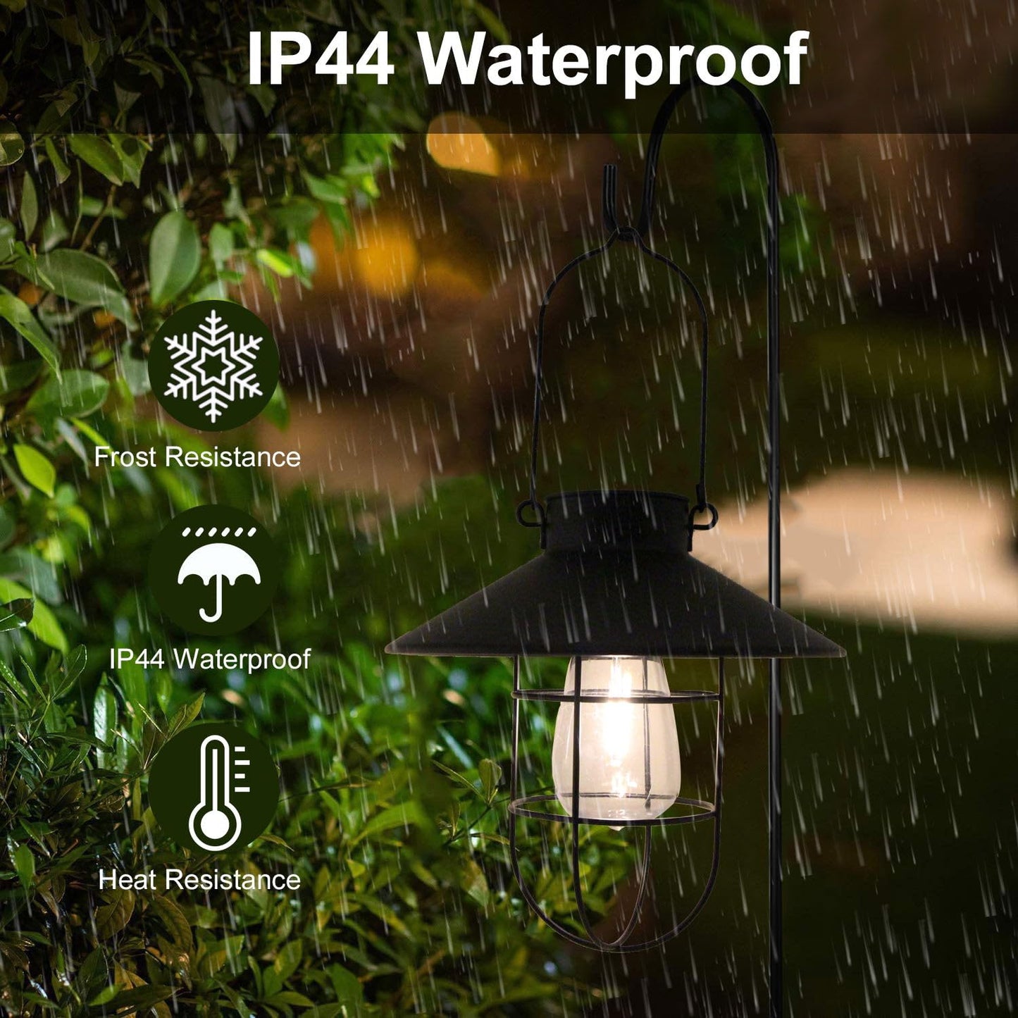 OMRAYTU Hanging Solar Lantern Outdoor, Black Metal Lanterns Warm White Solar Hanging Lights Waterproof Edison Bulb Design for Garden Yard Patio Proch