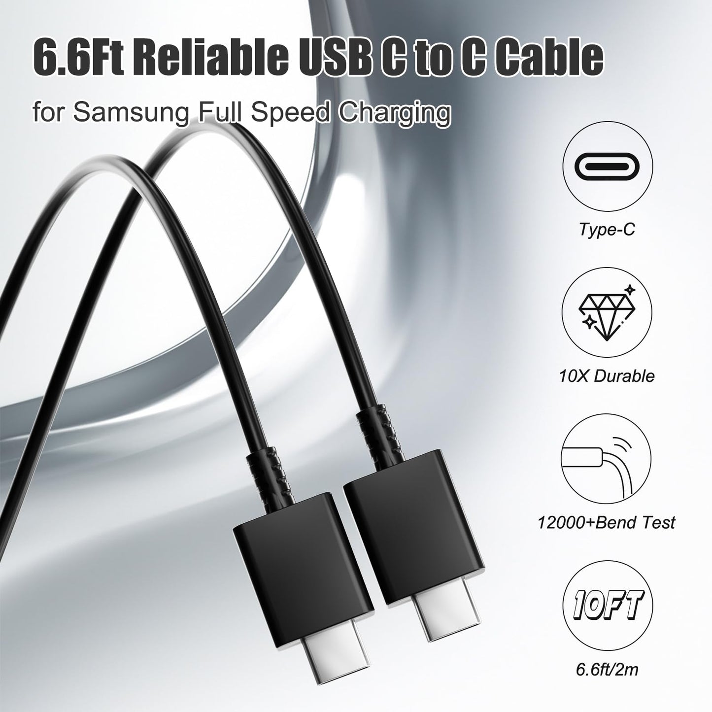 Samsung 45W Super Fast Charger,USB C Android Phone Charger Fast Charging Block &6.6FT USBC to USBC Cable 2Pack for Galaxy S26 Ultra/26+/S25