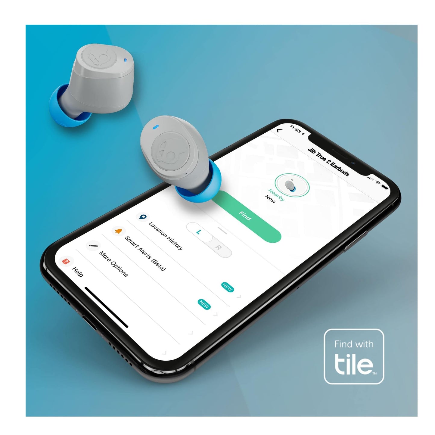 Skullcandy Jib True XT 2 Wireless Earbuds, Noise Isolating Bluetooth Headphones with Charging Case, Light Gray Blue