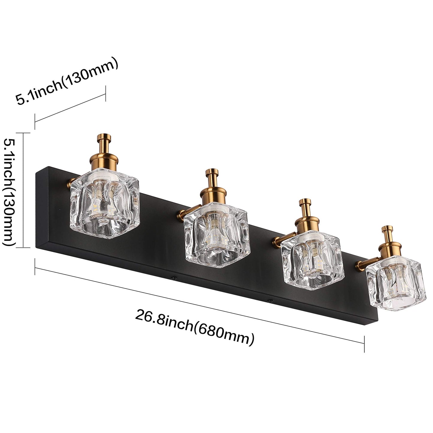 PRESDE Modern Black Bathroom Vanity Light Fixtures Over Mirror LED 4 Lights Crystal Bath wall Lighting