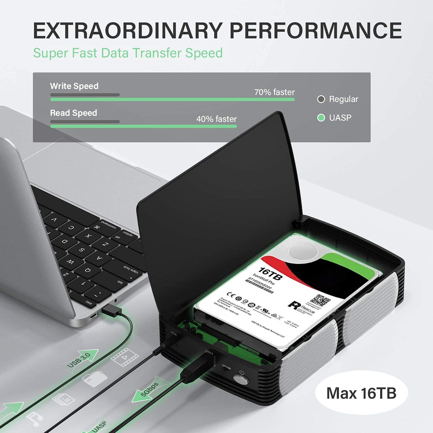 FIDECO 3.5" Hard Drive Enclosure, USB 3.0 to SATA Aluminium External Hard HDD Case with Built-in Cooling Fan Support UASP and 10TB Drives for 3.5/2.5