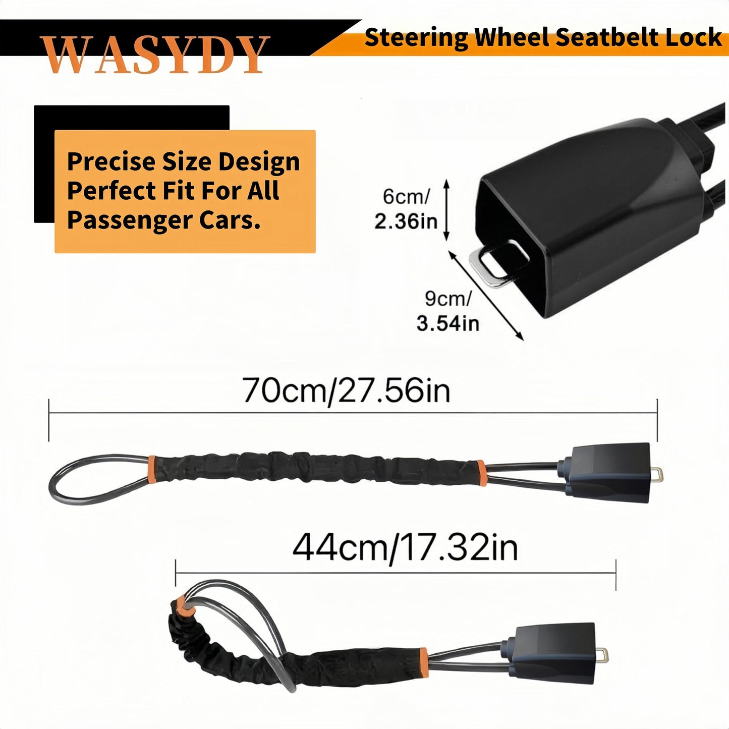 WASYDY Car Steering Wheel Seat Belt Lock,2026 Upgraded High Strength Thickened Steel Cable Universal Anti Theft Device,Compact Lightweight Car