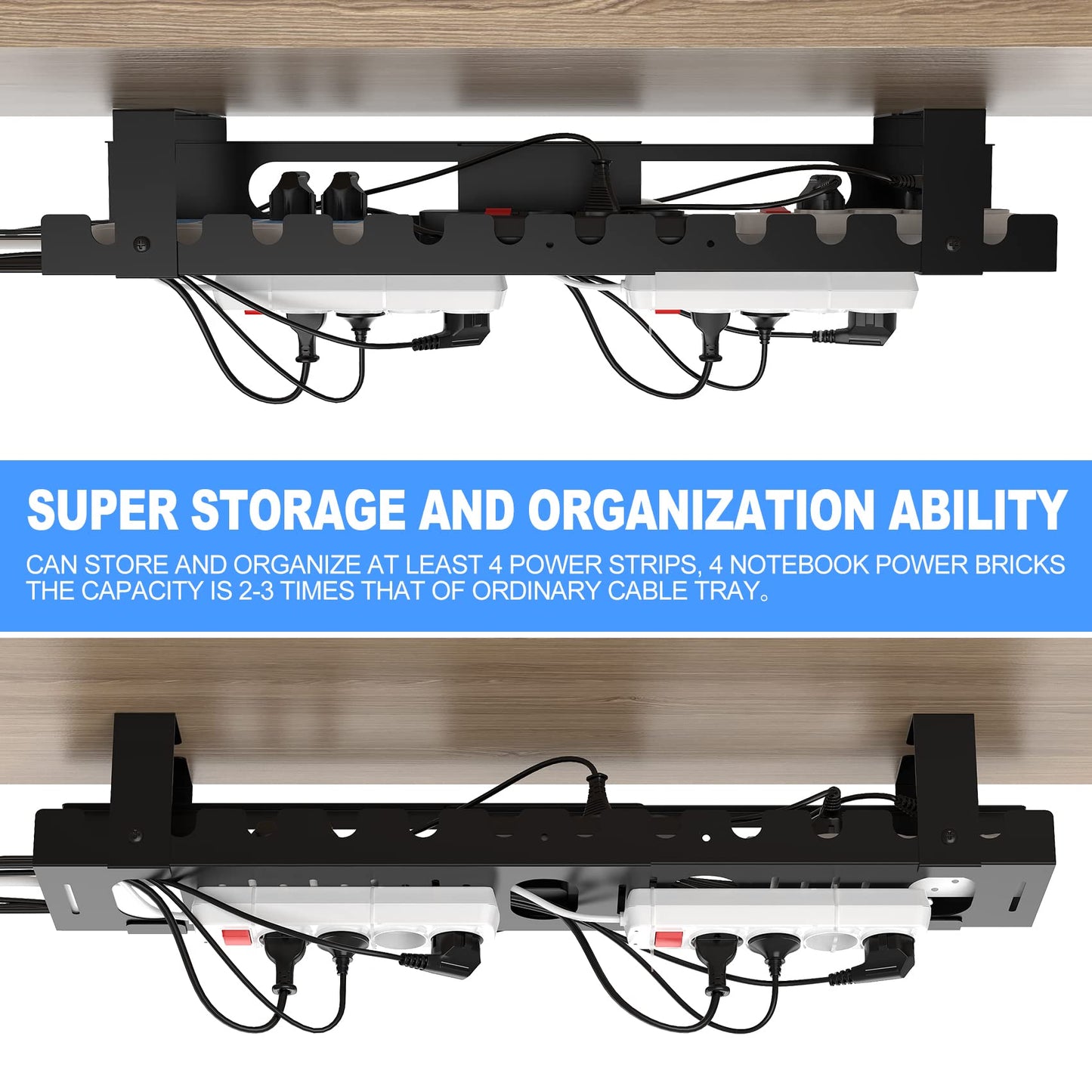 2PACKS Cable Management Under Desk Tray Adjustable Large Under Table Cord Wire Organizer for Standing Desk