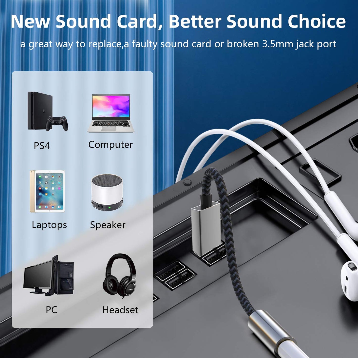 USB to Audio Jack, Morelecs USB to 3.5mm Jack Audio Adapter, USB to Aux Cable with TRRS 4-Pole Mic-Supported USB to Headphone AUX Adapter Built-in