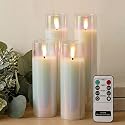 Rhytsing Glass Battery Operated LED Candles, White Slim Flameless Candles with Remote, Warm White Light, 8 Batteries Included - D 2‘’ - Set of 4